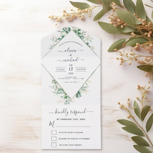 Eucalyptus Greenery Wedding Sage Green All In One Uitnodiging