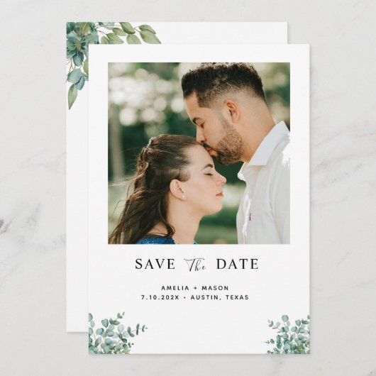 eucalyptus greenery wedding save the date (Voorkant / Achterkant)