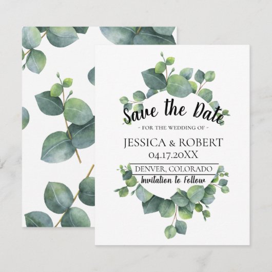 Eucalyptus Greenery Wedding Save the Date (Voorkant / Achterkant)