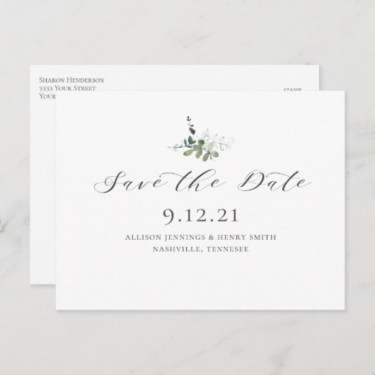 Eucalyptus Greenery Wedding Save the Date Aankondigingskaart (Voorkant / Achterkant)