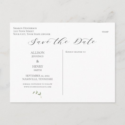 Eucalyptus Greenery Wedding Save the Date Aankondigingskaart (Achterkant)