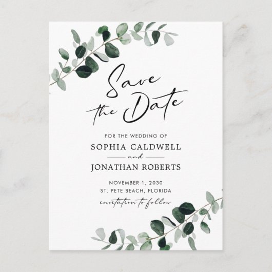 Eucalyptus Greenery Wedding Save the Date Aankondigingskaart (Voorkant)
