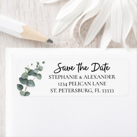 Eucalyptus Greenery Wedding Save the Date Etiket (Insitu)