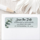 Eucalyptus Greenery Wedding Save the Date Label (Insitu)