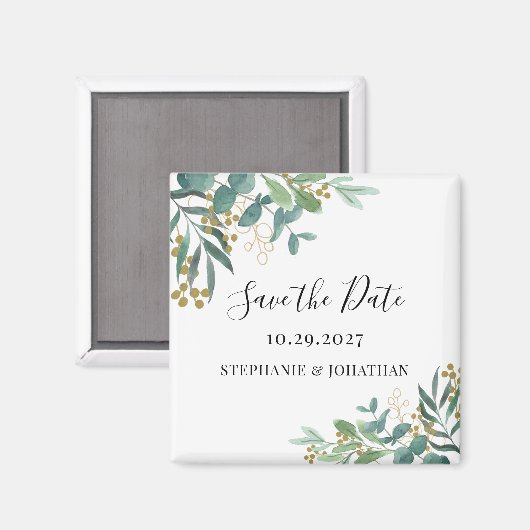 Eucalyptus Greenery Wedding Save the Date Magneet (Voorkant / Achterkant)