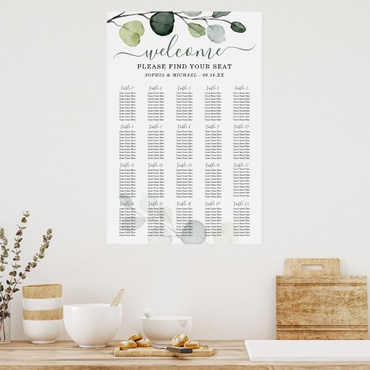 Eucalyptus Greenery Wedding Seding Chart Poster (Keuken)