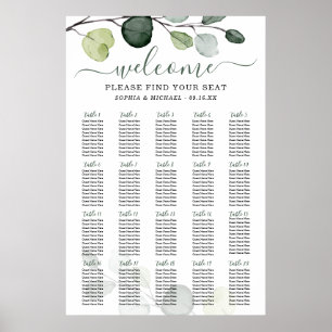 Eucalyptus Greenery Wedding Seding Chart Poster