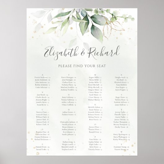 Eucalyptus Greenery Wedding Seding Chart Poster (Voorkant)