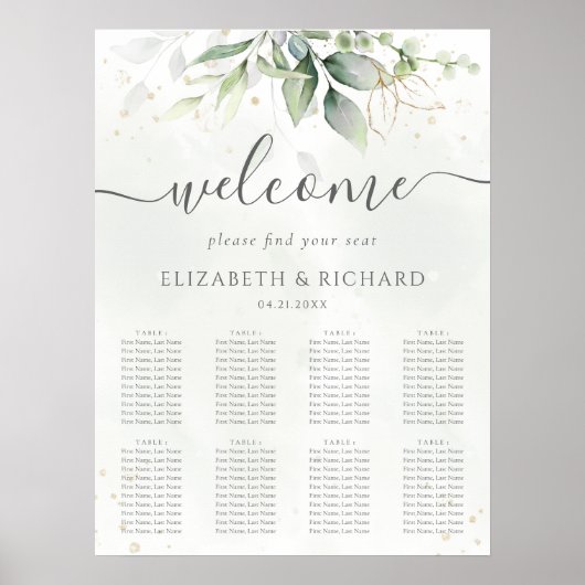 Eucalyptus Greenery Wedding Seding Chart Poster (Voorkant)