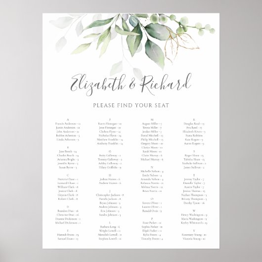 Eucalyptus Greenery Wedding Seding Chart Poster (Voorkant)