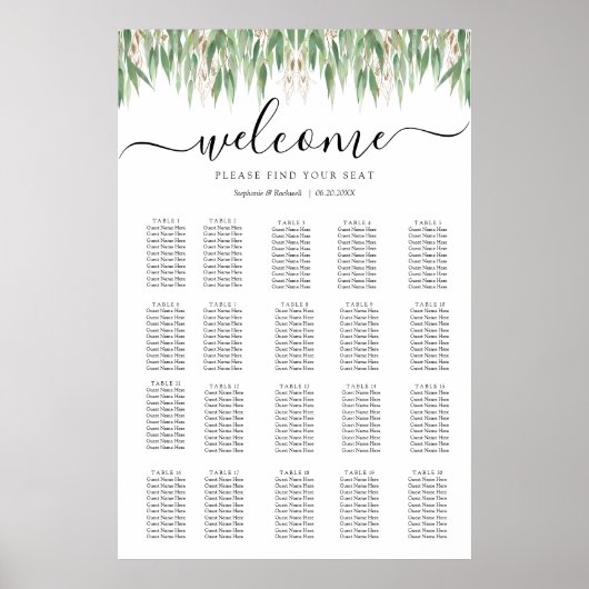 Eucalyptus Greenery Wedding Seding Chart Poster (Voorkant)