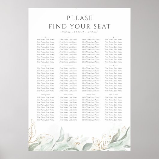 Eucalyptus Greenery Wedding Seding Chart Poster (Voorkant)
