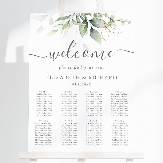 Eucalyptus Greenery Wedding Seding Chart Poster