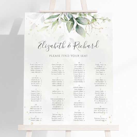 Eucalyptus Greenery Wedding Seding Chart Poster