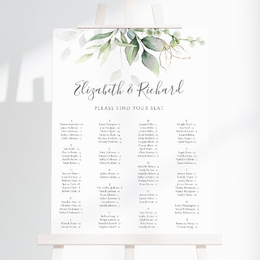 Eucalyptus Greenery Wedding Seding Chart Poster