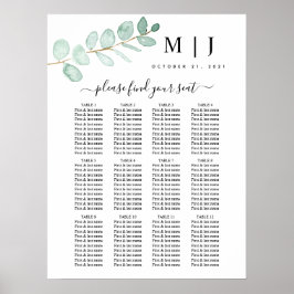 Eucalyptus Greenery Wedding Seding Chart Poster