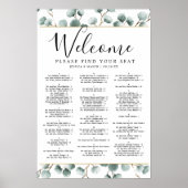 Eucalyptus Greenery Wedding Seding Chart Sign Poster (Voorkant)