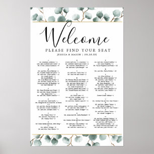 Eucalyptus Greenery Wedding Seding Chart Sign Poster