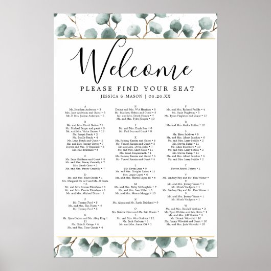 Eucalyptus Greenery Wedding Seding Chart Sign Poster (Voorkant)