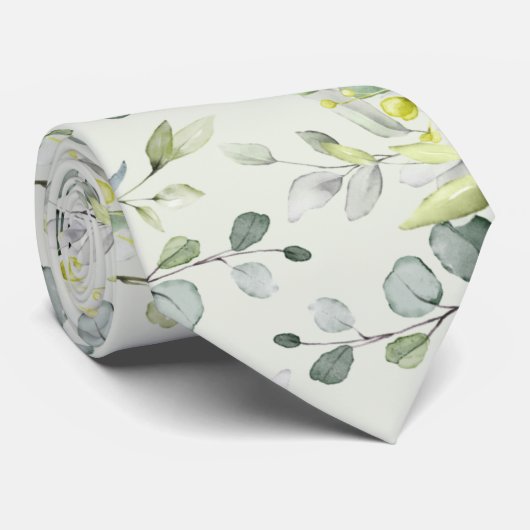 Eucalyptus Greenery Wedding Silver Sage Green Stropdas (Opgerold)