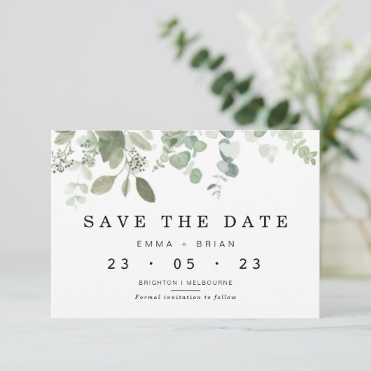 Eucalyptus Greenery Wedding Sla de datum Kaart (Staand voorkant)