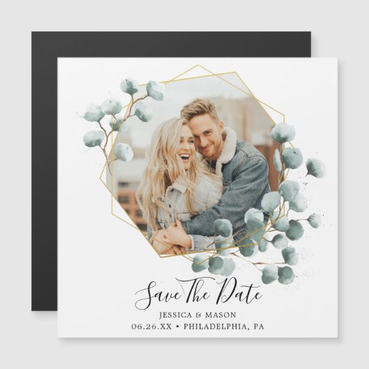 Eucalyptus Greenery Wedding Sla de datum magneten (Voorkant / Achterkant)