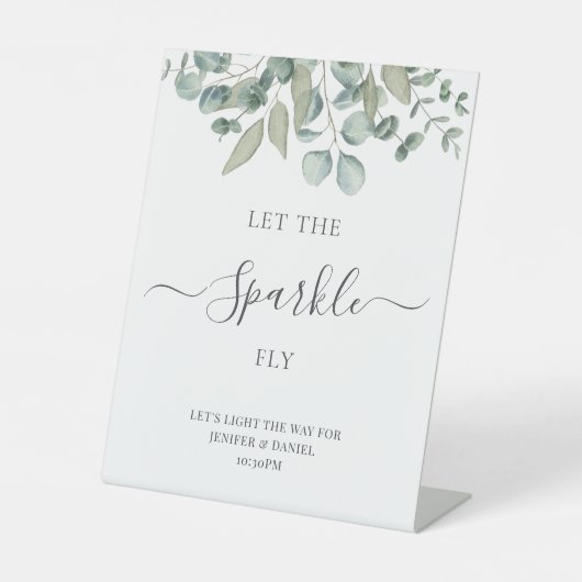 Eucalyptus Greenery Wedding Sparkle Sign Reclamebord Met Voetstuk (Voorkant)