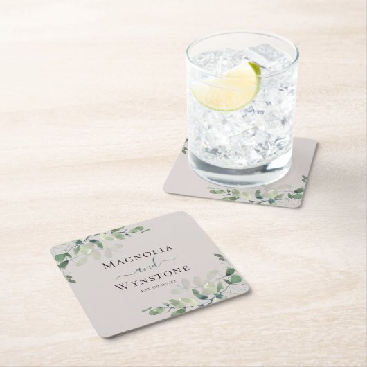 Eucalyptus Greenery Wedding Square Kartonnen Onderzetters (Insitu)