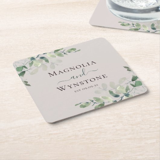 Eucalyptus Greenery Wedding Square Kartonnen Onderzetters (Schuin)