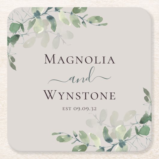 Eucalyptus Greenery Wedding Square Kartonnen Onderzetters (Voorkant)