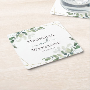 Eucalyptus Greenery Wedding Square Paper Onderzett Kartonnen Onderzetters