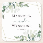 Eucalyptus Greenery Wedding Square Paper Onderzett Kartonnen Onderzetters (Voorkant)