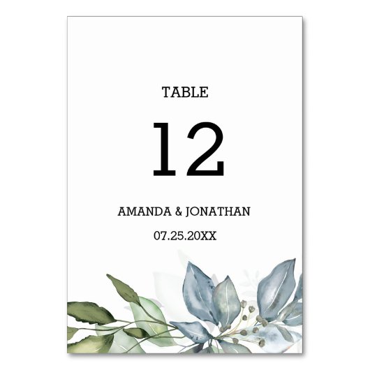 Eucalyptus Greenery Wedding Table Kaart Number (Voorkant)