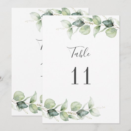 Eucalyptus Greenery Wedding Table Number (Voorkant / Achterkant)