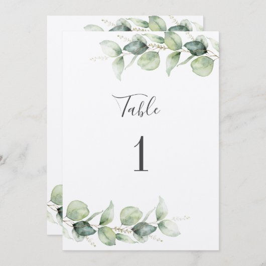 Eucalyptus Greenery Wedding Table Number 1 (Voorkant / Achterkant)