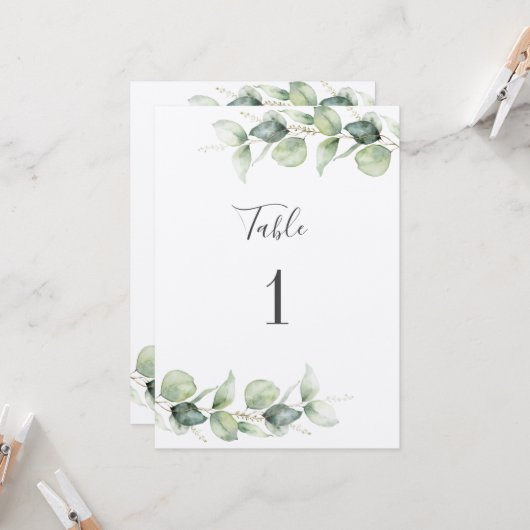 Eucalyptus Greenery Wedding Table Number 1 (Voorkant / Achterkant in situ)