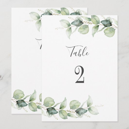 Eucalyptus Greenery Wedding Table Number 2 (Voorkant / Achterkant)
