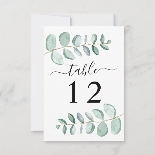 Eucalyptus Greenery Wedding Table Number Kaart (Voorkant)
