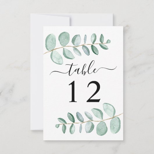 Eucalyptus Greenery Wedding Table Number Kaart (Achterkant)