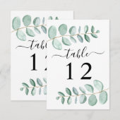 Eucalyptus Greenery Wedding Table Number Kaart (Voorkant / Achterkant)