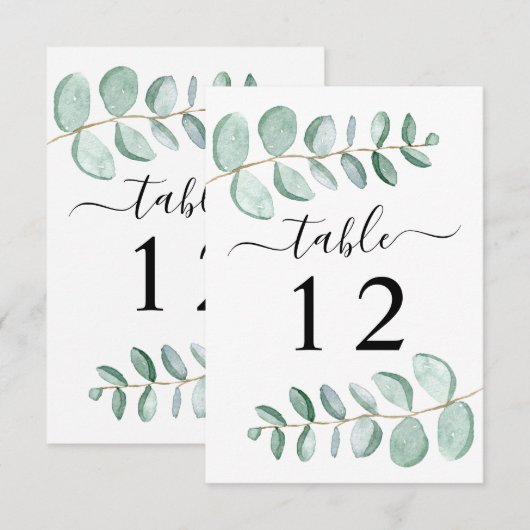 Eucalyptus Greenery Wedding Table Number Kaart (Voorkant / Achterkant)