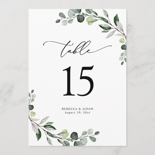 Eucalyptus Greenery Wedding Table Number Kaarten (Achterkant)