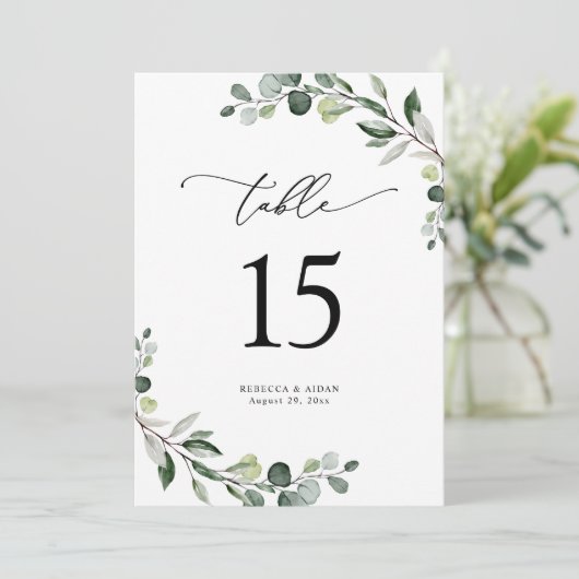 Eucalyptus Greenery Wedding Table Number Kaarten (Staand voorkant)