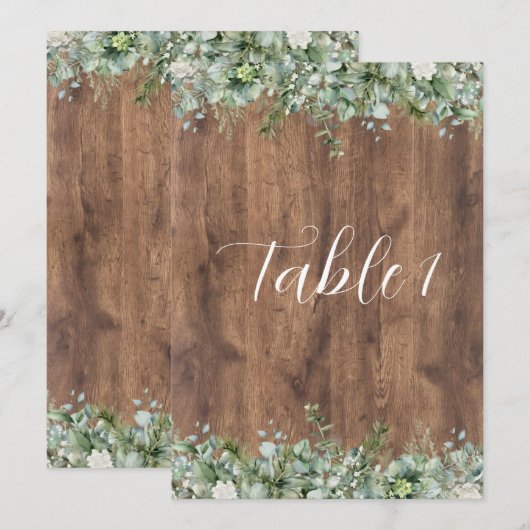 Eucalyptus Greenery Wedding Table Numbers | Rustic Kaart (Voorkant / Achterkant)