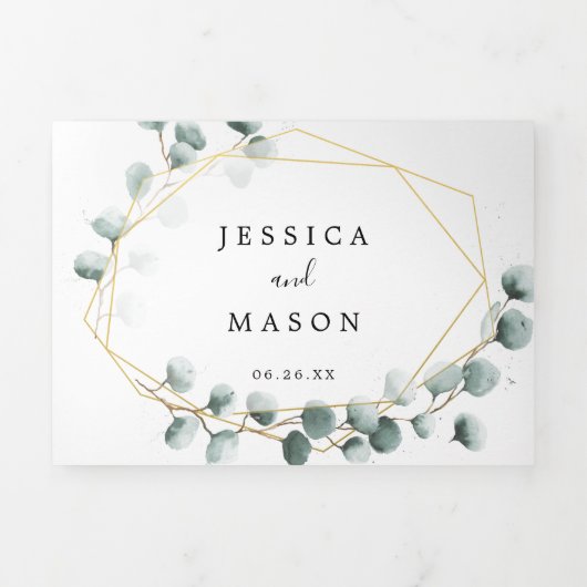 Eucalyptus Greenery Wedding Tri-Fold Uitnodigingen (Cover)