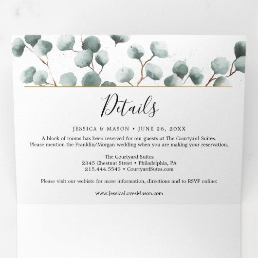 Eucalyptus Greenery Wedding Tri-Fold Uitnodigingen (Binnenzijde eerst)