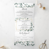 Eucalyptus Greenery Wedding Tri-Fold Uitnodigingen (Binnen)