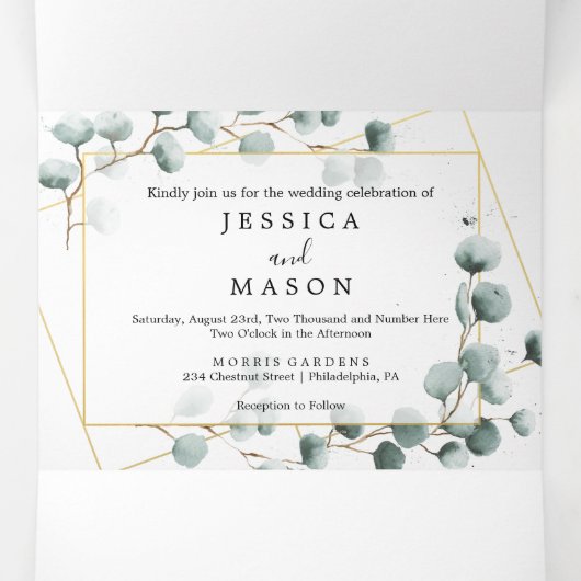 Eucalyptus Greenery Wedding Tri-Fold Uitnodigingen (Binnenkant midden)