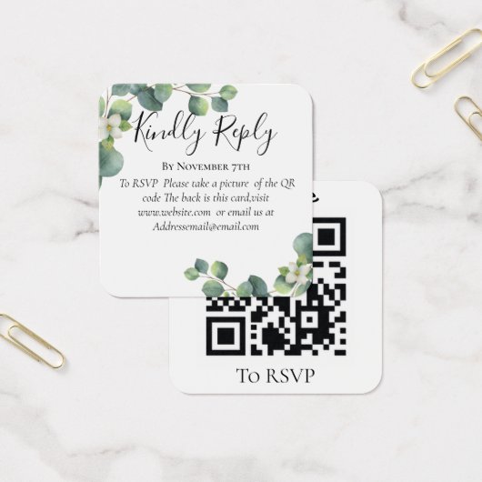 Eucalyptus greenery Wedding Website QR Code RSVP Vierkante Visitekaartjes (Kantoor)