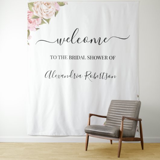 Eucalyptus Greenery Wedding Welcome Tapestry Wandkleed (In situ)